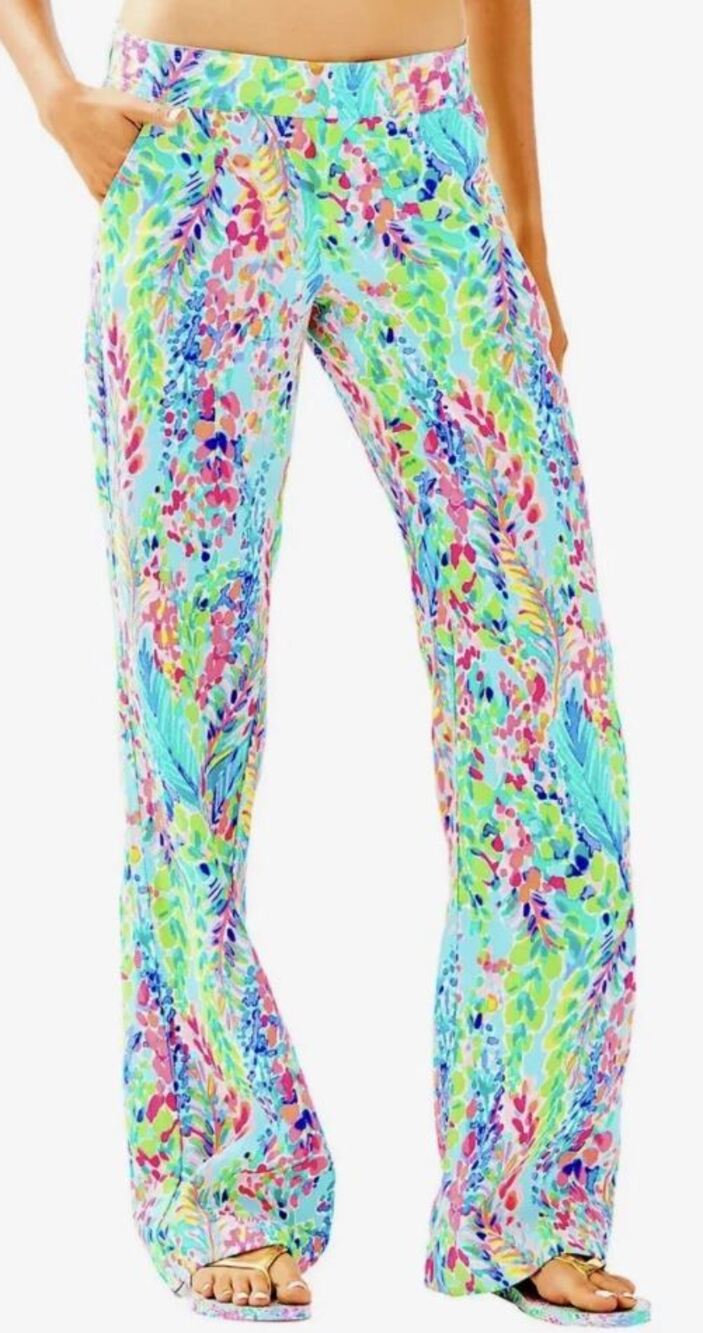 NWT RESORT CHIC Lilly Pulitzer Multicolor Floral Palazzo Pants Elastic Waist 2XS